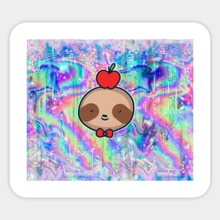 Apple Sloth Face Rainbow Holographic Sticker